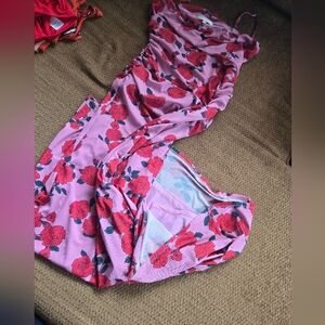 Pink Floral Ruched Dress Size - Large
